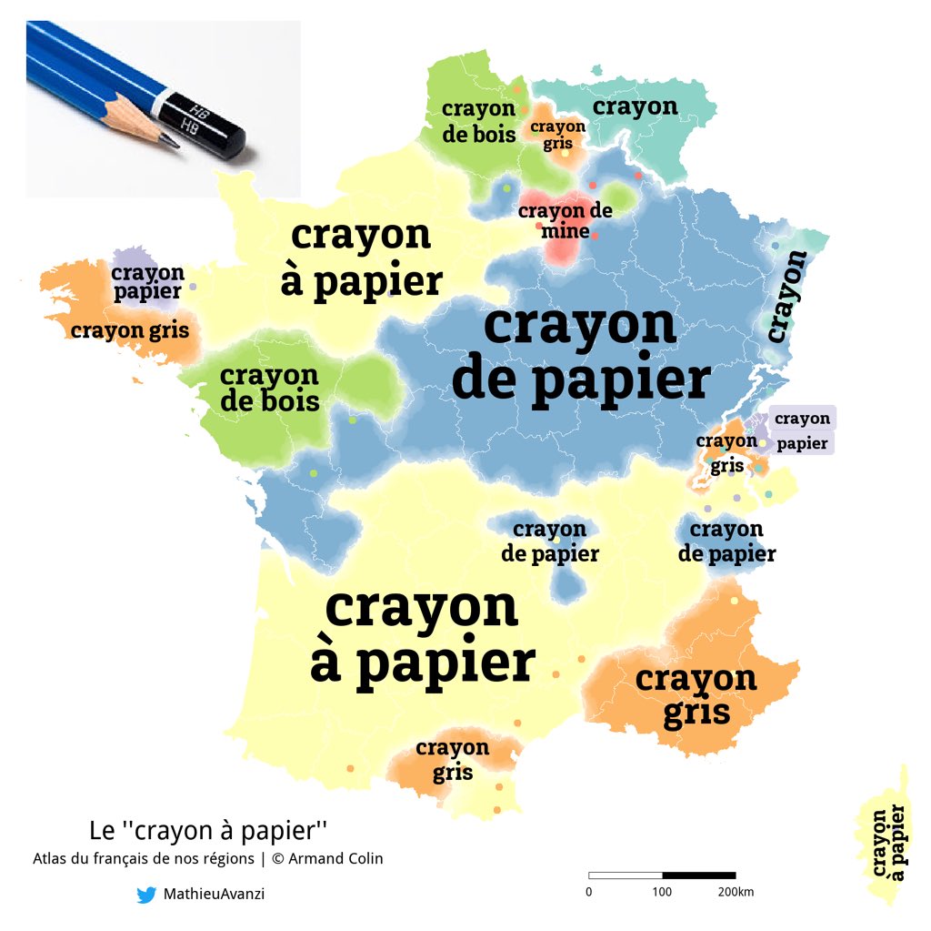 Dénomination des crayons selon les régions